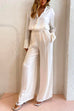 Chic Long Sleeves Side Split Blouse Shirt Wide Leg Pants Set