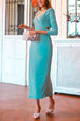 Cross V Neck Long Sleeves Cut Out Midi Sheath Dress