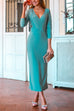 Cross V Neck Long Sleeves Cut Out Midi Sheath Dress