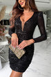 Camilladress Mesh V Neck Ruched Sequin Bodycon Mini Party Dress