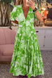 Camilladress V Neck Button Up Floral Print Flowy Maxi Dress