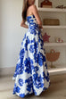 Strapless Ruched Bodice Full Skirt Floral Print Maxi Dress