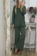 V Neck Long Sleeves Tassel Hem Pullover Wide Leg Pants Set