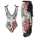 Camilladress Floral Print V Neck Tie Shoulder One-piece Swimwear and Wrap Cover Up Skirt Set