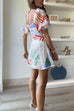 Camilladress V Neck Puff Sleeves Ric Rac Trim Printed Mini Dress