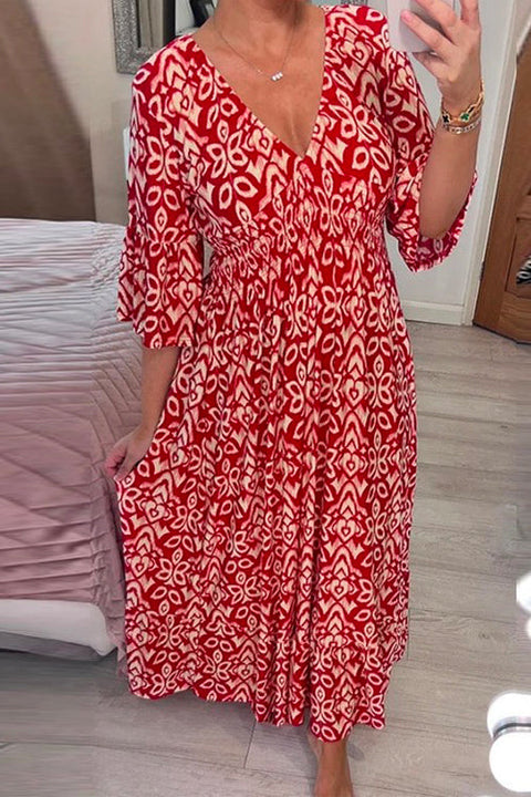 Camilladress V Neck Half Sleeves Printed Swing Maxi Holiday Dress