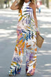 Camilladress Criss Cross Halter Sleeveless Top Wide Leg Pants Printed Vacation Set