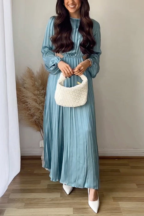 Camilladress Long Sleeves Cut Out Waist Pleated Maxi Dress