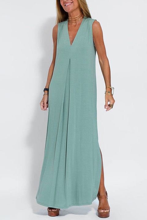 Camilladress Sleeveless V Neck Side Split Maxi Dress