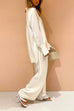 Chic Long Sleeves Side Split Blouse Shirt Wide Leg Pants Set