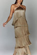 Camilladress Chicest Halter Ruffle Layered Fringe Maxi Party Dress