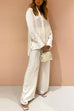 Chic Long Sleeves Side Split Blouse Shirt Wide Leg Pants Set