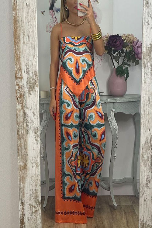 Camilladress Tie Back Irregular Cami Top Wide leg Pants Printed Set