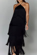 Camilladress Chicest Halter Ruffle Layered Fringe Maxi Party Dress