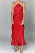 Camilladress Chicest Halter Ruffle Layered Fringe Maxi Party Dress