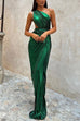 One Shouler Sleeveless Ruched Metallic Party Maxi Dress