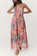 Camilladress V Neck Spaghetti Strap Backless Floral Print Maxi Vacation Dress