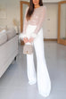 Camilladress Feather-Paneled Long Sleeves Bell Bottoms Sequin Jumpsuit