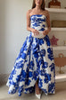 Strapless Ruched Bodice Full Skirt Floral Print Maxi Dress