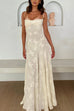 Camilladress Spaghetti Strap Back Lace-up Applique Flower Lace Maxi Dress