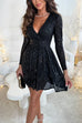 Camilladress Wrap V Neck Waisted Sequin Mini Party Dress