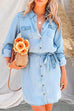 Camilladress Rolled Up Long Sleeves Tie Waist Denim Shirt Dress