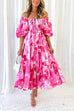 Camilladress Off Shoulder Puff Sleeves Ruffle Tiered Printed Midi Dress