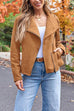 Camillladress Zip Up Pocketed Faux Suede Moto Jacket(in 7 Colors)