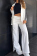 Camilladress Color Block Open Front Blazer Elastic Waist Slit Wide Leg Pants Set