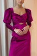 Cross Front Puff Sleeves Cut Out Velvet Midi Dress