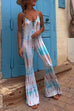 Camilladress Lace-up V Neck Flare Bottoms Tie Dye Skinny Cami Jumpsuit