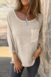 Camilladress 3/4 Sleeves Pocketed Cotton Linen Casual T-shirt