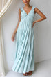 Camilladress V Neck Ruffle Trim Tiered Sleeveless Linen Maxi Dress