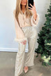 V Neck Feather Trim Bell Sleeves Button Down Blouse Shirt