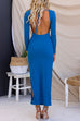 Long Sleeves Backless Side Split Maxi Bodycon Dress