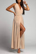 Camilladress V Neck Sleeveless Back Criss Cross High Slit Maxi Party Dress