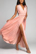 Camilladress V Neck Sleeveless Back Criss Cross High Slit Maxi Party Dress