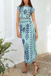 Camilladress Printed Cap Sleeves Crop Top Tie Waist Maxi Wrap Skirt Set