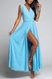 Camilladress V Neck Sleeveless Back Criss Cross High Slit Maxi Party Dress