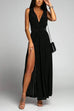 Camilladress V Neck Sleeveless Back Criss Cross High Slit Maxi Party Dress