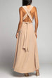 Camilladress V Neck Sleeveless Back Criss Cross High Slit Maxi Party Dress