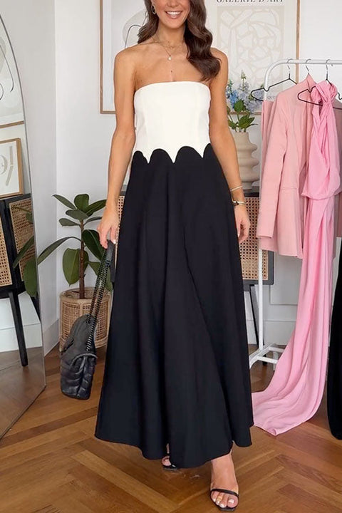 Strapless Color Block Swing Maxi Dress