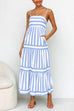 Camilladress Spaghetti Strap Tiered Color Block Striped Maxi Dress