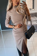 Mockneck Long Sleeves Side Ruched Slit Midi Dress