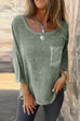 Camilladress 3/4 Sleeves Pocketed Cotton Linen Casual T-shirt