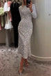 Long Sleeves Sheath Sequin Midi Party Dress