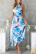 One Shoulder Cut Out Print Asymmetrical Pleated Maxi Dress