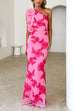 Ruffle One Shoulder Floral Mesh Maxi Dress