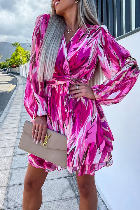 Camilladress Wrap V Neck Waisted Ruffle Layered Printed Dress