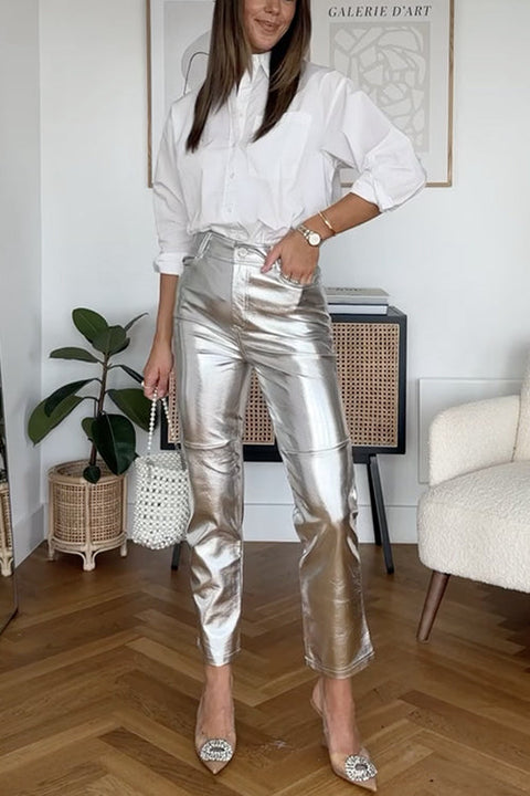 Camilladress High Rise Metallic Faux Leather Cropped Pants